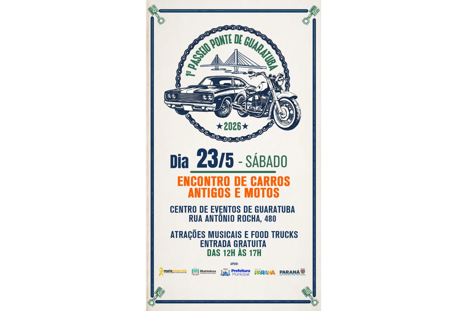 Ponte de Guaratuba vai receber desfile de motos e carros antigos no próximo sábado