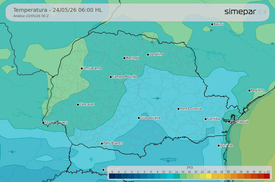 Fim de semana será gelado e com chuva em boa parte do Paraná, prevê Simepar