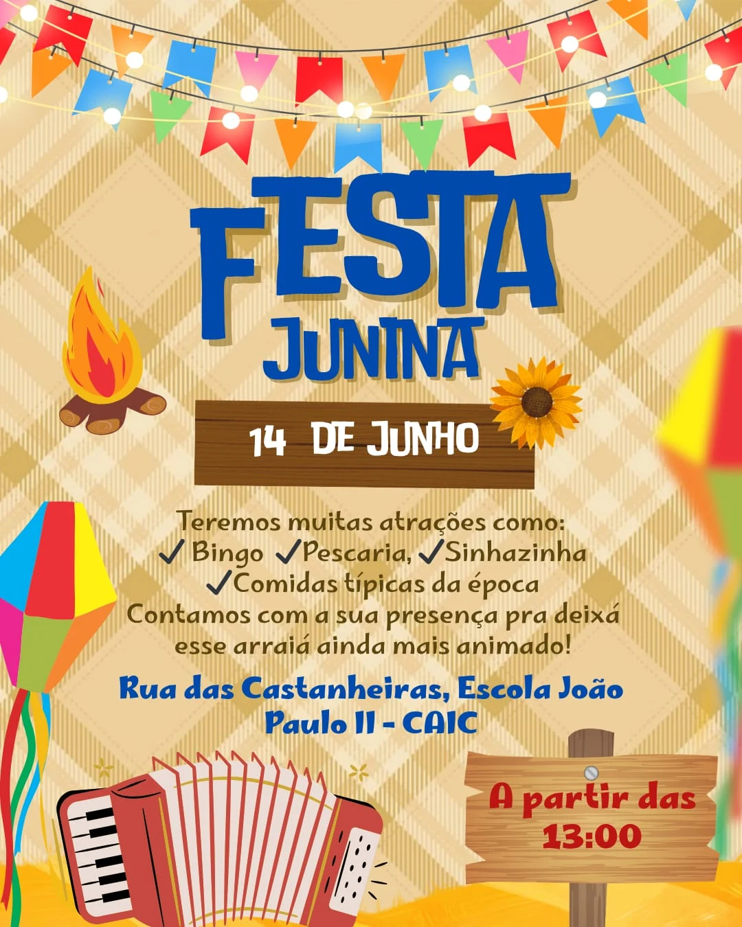 Escola João Paulo II promove grande Festa Junina neste domingo com Bingão e atrações para toda a família