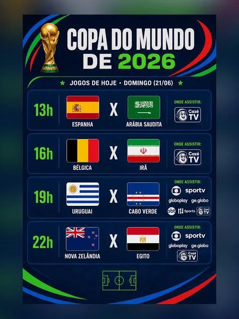 Copa do Mundo 2026: veja os jogos deste domingo (21) e onde assistir