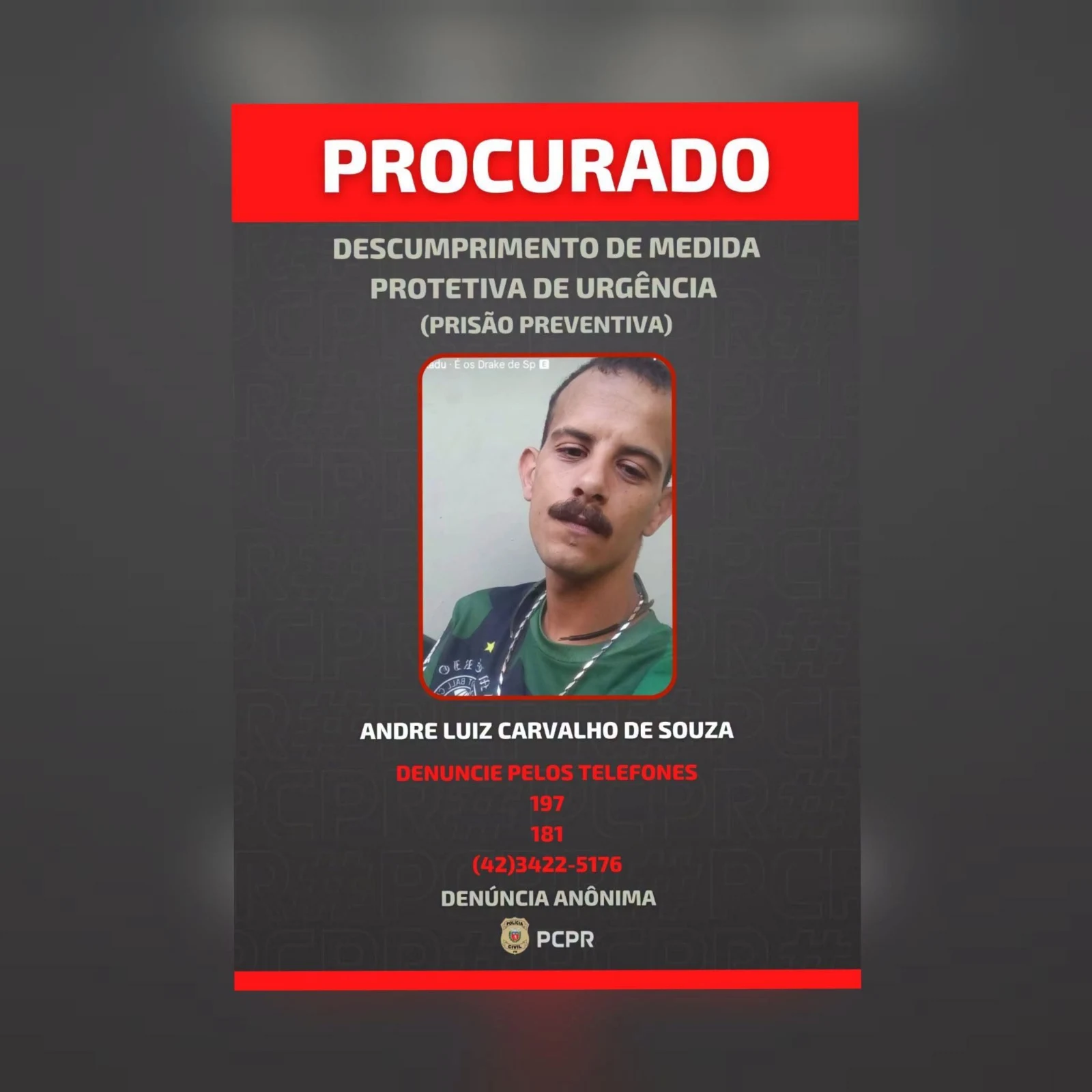 Homem é procurado após descumprir medida protetiva em Irati