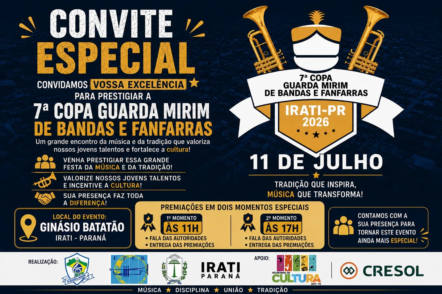 Irati recebe 22 apresentações de bandas e fanfarras neste sábado na 7ª Copa Guarda Mirim