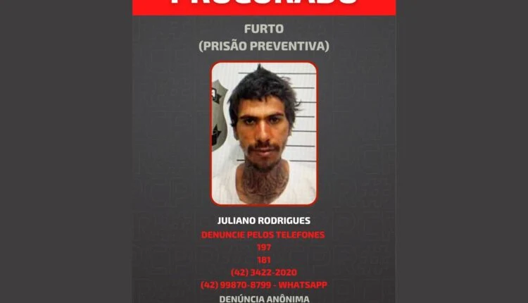 PCPR procura homem com mandado de prisão em aberto por furto em Irati