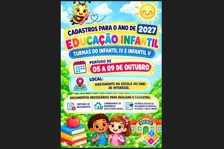 Educação Infantil 2027: cadastro para Infantil IV e V começa em outubro em Irati