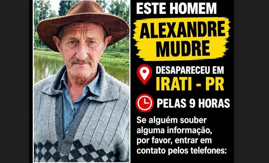 Alexandre Mudre desaparece em Irati; carro foi visto em Prudentópolis